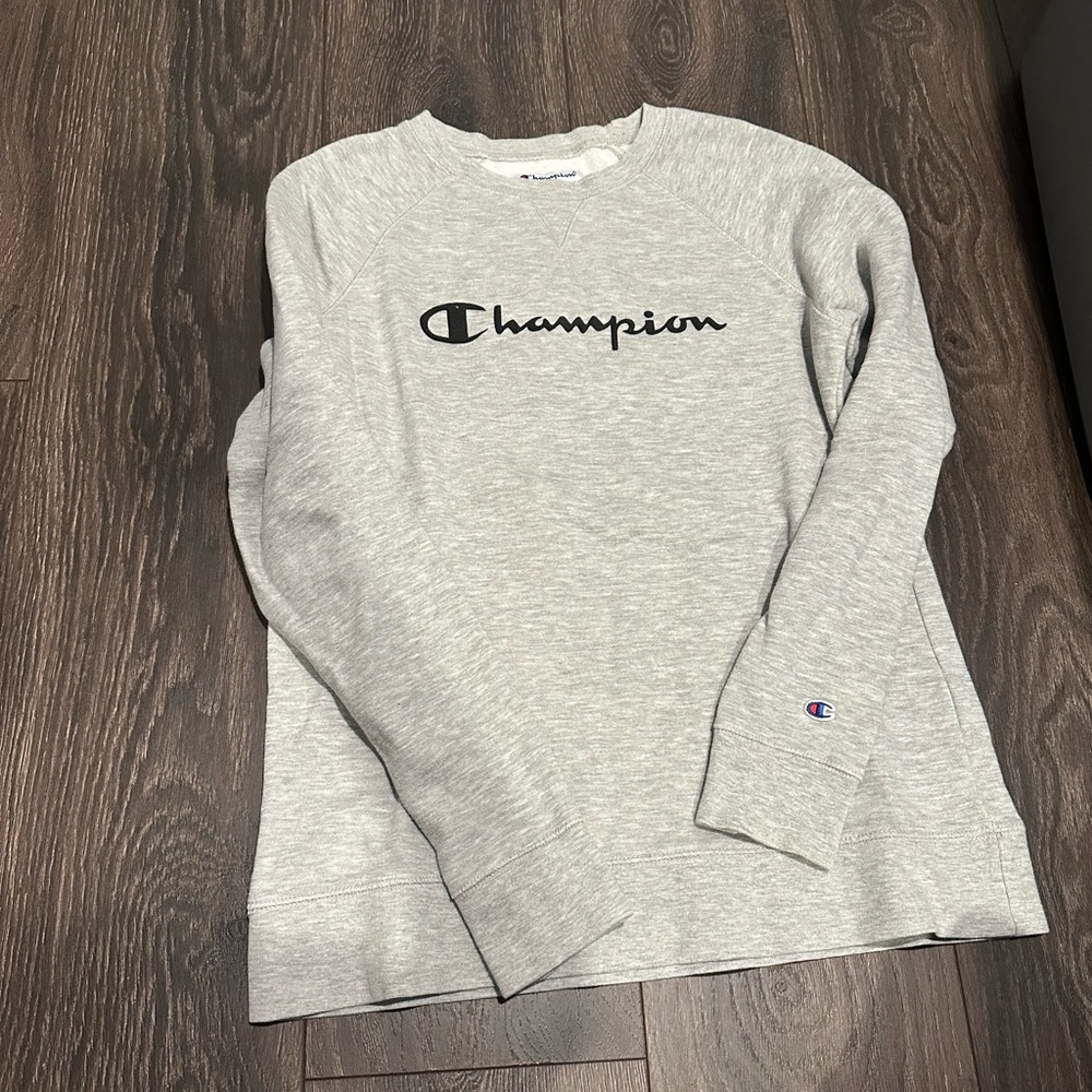 Gray and black champion crewneck sweatshirt